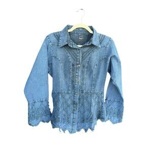 Caamano 100% Cotton Denim Embroidered Blouse M